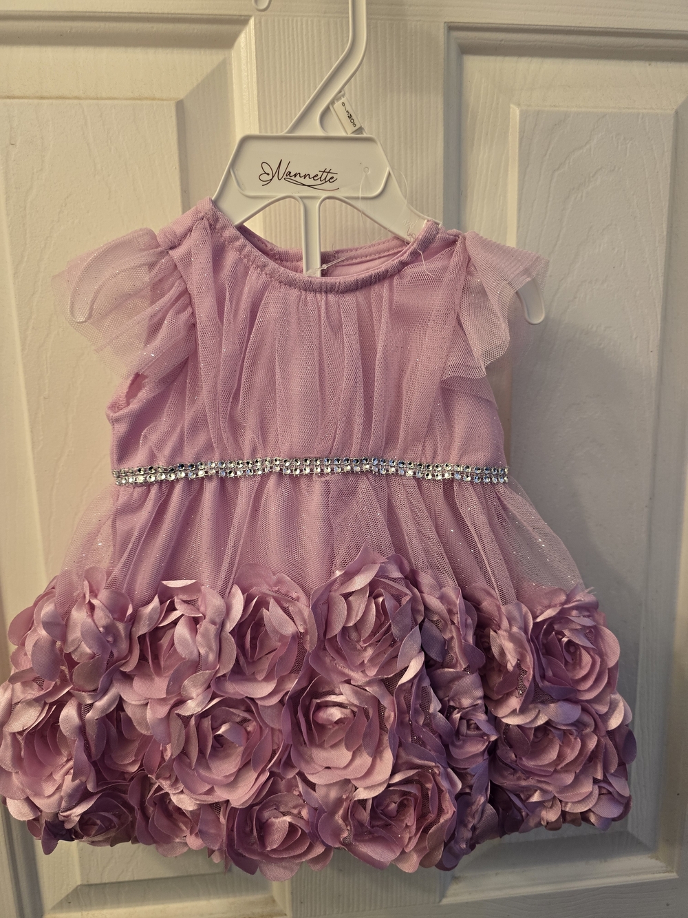 Elegant Pink Flower-Trim Girls' Dress with Rhinestone Waist